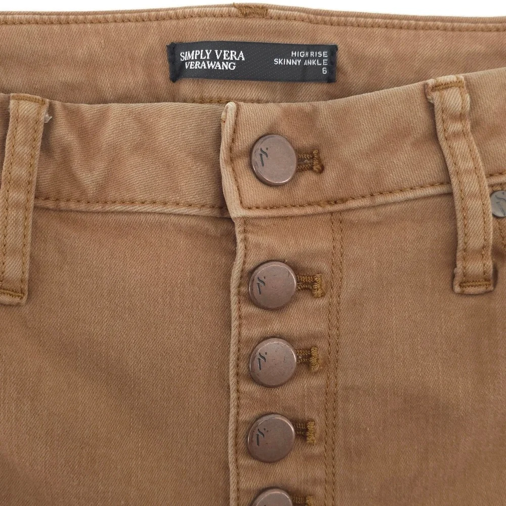 Simply Vera Vera Wang‎ Women's Jeans High Rise Skinny Ankle 6 Khaki Brown